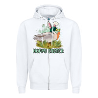 White hoppy easter duck hunting Zipper Hoodie - MaliasSmallBusiness