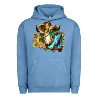 Pigment Pebble Blue Cow skull Cowboy boots hats sunflowers Urban Hoodie - HowdyJamesFarm