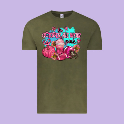In October We Wear Pink American Football Vintage Tee Designed By Adodesignshop