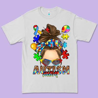 Messy Bun Autism Mom Premium Tee Designed By Ranaportraitstore