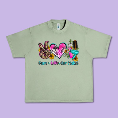 Peace Love Hair Stylist Urban Heavy Tee Designed By Adodesignshop