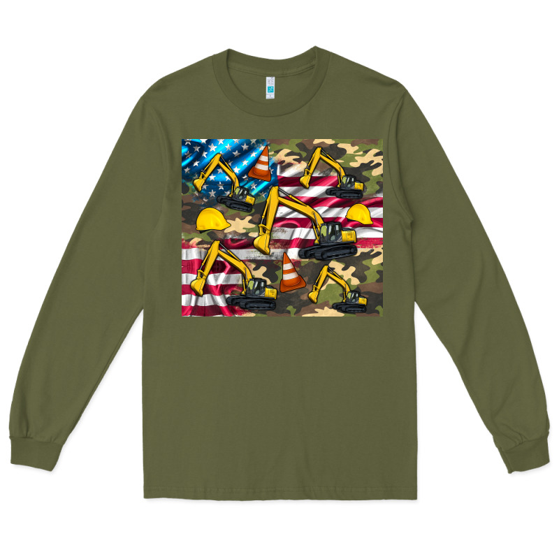 Excavator American Flag Long Sleeve Tee by Artiststas | Teevron