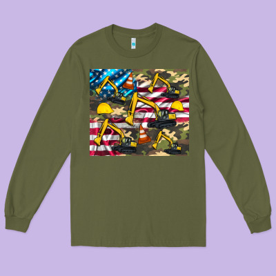 Excavator American Flag Long Sleeve Tee Designed By Artiststas