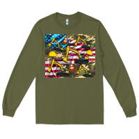 Army Green excavator American flag Long Sleeve Tee - Artiststas