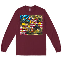 Burgundy excavator American flag Long Sleeve Tee - Artiststas