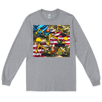 Heather Grey excavator American flag Long Sleeve Tee - Artiststas