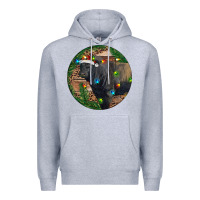 Heather Grey Black Angus Bull with Christmas Lights Premium Hoodie - RanaPortraitStore