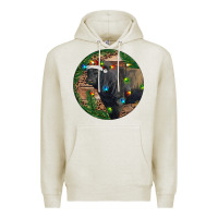 Oatmeal Heather Black Angus Bull with Christmas Lights Premium Hoodie - RanaPortraitStore