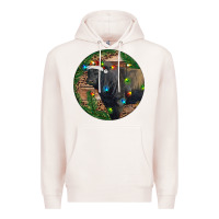 Pale Pink Black Angus Bull with Christmas Lights Premium Hoodie - RanaPortraitStore