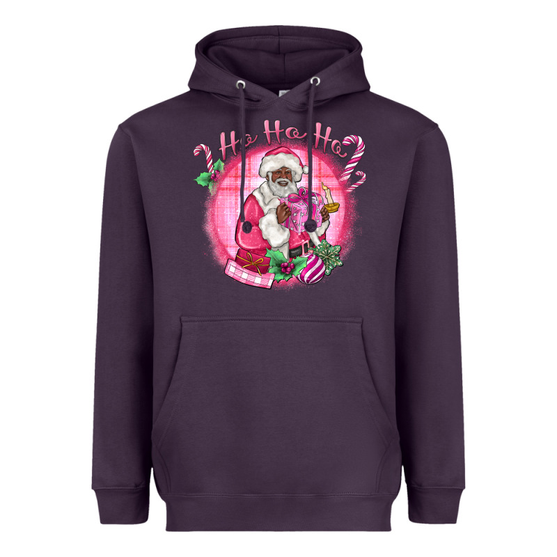 Ho Ho Ho Pink Black Santa Christmas Heavyweight Hoodie by MaliasSmallBusiness | Teevron