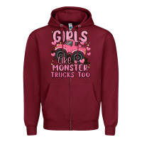 Burgundy girls like monster trucks too Zipper Hoodie - MaliasSmallBusiness