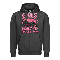 Charcoal Heather girls like monster trucks too Zipper Hoodie - MaliasSmallBusiness