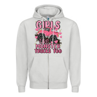 Dove Grey girls like monster trucks too Zipper Hoodie - MaliasSmallBusiness