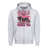 Heather Grey girls like monster trucks too Zipper Hoodie - MaliasSmallBusiness