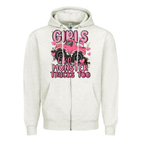 Oatmeal Heather girls like monster trucks too Zipper Hoodie - MaliasSmallBusiness