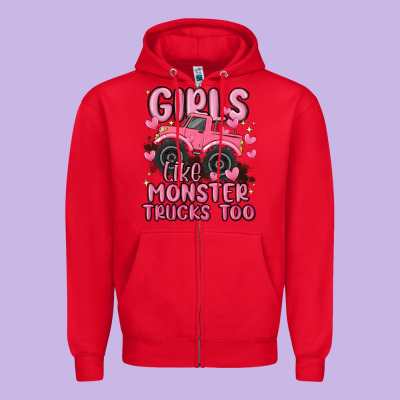 Girls Like Monster Trucks Too Zipper Hoodie Designed By Maliassmallbusiness