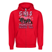 Red girls like monster trucks too Zipper Hoodie - MaliasSmallBusiness