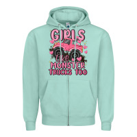 Seafoam girls like monster trucks too Zipper Hoodie - MaliasSmallBusiness