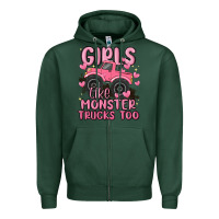 Sports Green girls like monster trucks too Zipper Hoodie - MaliasSmallBusiness