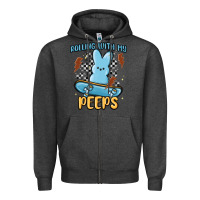 Charcoal Heather skateboard bunny Zipper Hoodie - MaliasSmallBusiness