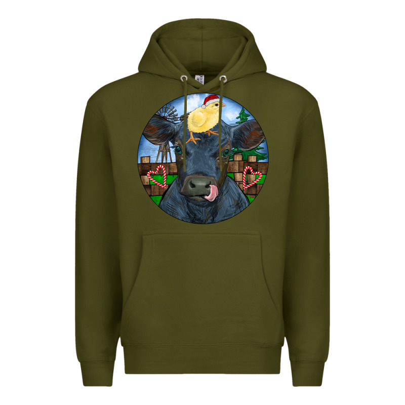 Black Angus Cattle With Santa Chick Christmas Premium Hoodie by RanaPortraitStore | Teevron