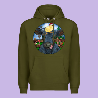 Black Angus Cattle With Santa Chick Christmas Premium Hoodie Designed By Ranaportraitstore
