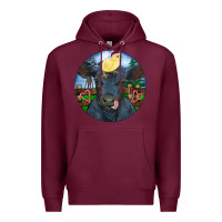 Burgundy Black Angus Cattle with Santa Chick Christmas Premium Hoodie - RanaPortraitStore