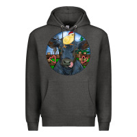 Charcoal Heather Black Angus Cattle with Santa Chick Christmas Premium Hoodie - RanaPortraitStore