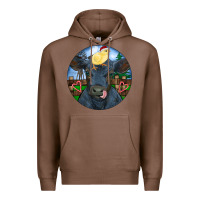 Chestnut Black Angus Cattle with Santa Chick Christmas Premium Hoodie - RanaPortraitStore