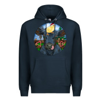 Navy Black Angus Cattle with Santa Chick Christmas Premium Hoodie - RanaPortraitStore