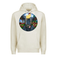 Oatmeal Heather Black Angus Cattle with Santa Chick Christmas Premium Hoodie - RanaPortraitStore