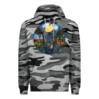 Slate Camo Black Angus Cattle with Santa Chick Christmas Premium Hoodie - RanaPortraitStore