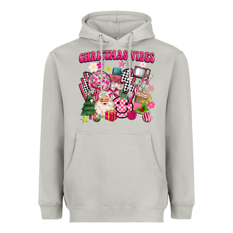 Retro Pink Christmas Vibes Heavyweight Hoodie by MaliasSmallBusiness | Teevron