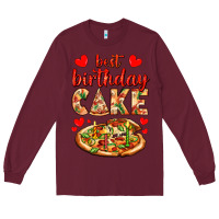 Burgundy best birthday cake pizza Long Sleeve Tee - AdoDesignShop