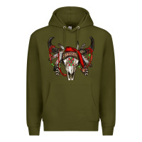 Army Green Western Christmas Bull Skull Premium Hoodie - RanaPortraitStore