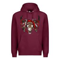 Burgundy Western Christmas Bull Skull Premium Hoodie - RanaPortraitStore