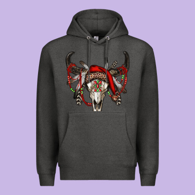 Western Christmas Bull Skull Premium Hoodie Designed By Ranaportraitstore