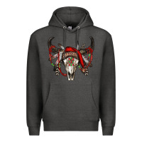 Charcoal Heather Western Christmas Bull Skull Premium Hoodie - RanaPortraitStore