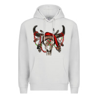 Dove Grey Western Christmas Bull Skull Premium Hoodie - RanaPortraitStore