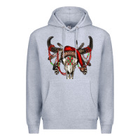 Heather Grey Western Christmas Bull Skull Premium Hoodie - RanaPortraitStore