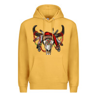 Mustard Western Christmas Bull Skull Premium Hoodie - RanaPortraitStore