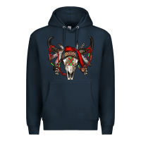 Navy Western Christmas Bull Skull Premium Hoodie - RanaPortraitStore