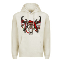 Oatmeal Heather Western Christmas Bull Skull Premium Hoodie - RanaPortraitStore
