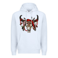White Western Christmas Bull Skull Premium Hoodie - RanaPortraitStore