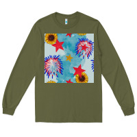 Army Green patriotic fireworks and sunflower Long Sleeve Tee - BundleAndBundleShop