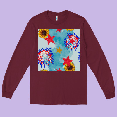 Patriotic Fireworks And Sunflower Long Sleeve Tee Designed By Bundleandbundleshop