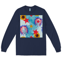 Navy patriotic fireworks and sunflower Long Sleeve Tee - BundleAndBundleShop