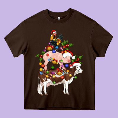 Stacked Christmas Farm Animals Heavy Core Tee Designed By Artiststas