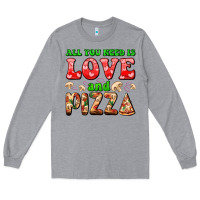 Heather Grey all you need is love and pizza Long Sleeve Tee - AdoDesignShop