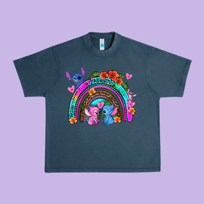 Stitch And Lilo Rainbow Urban Heavy Tee Designed By Adodesignshop